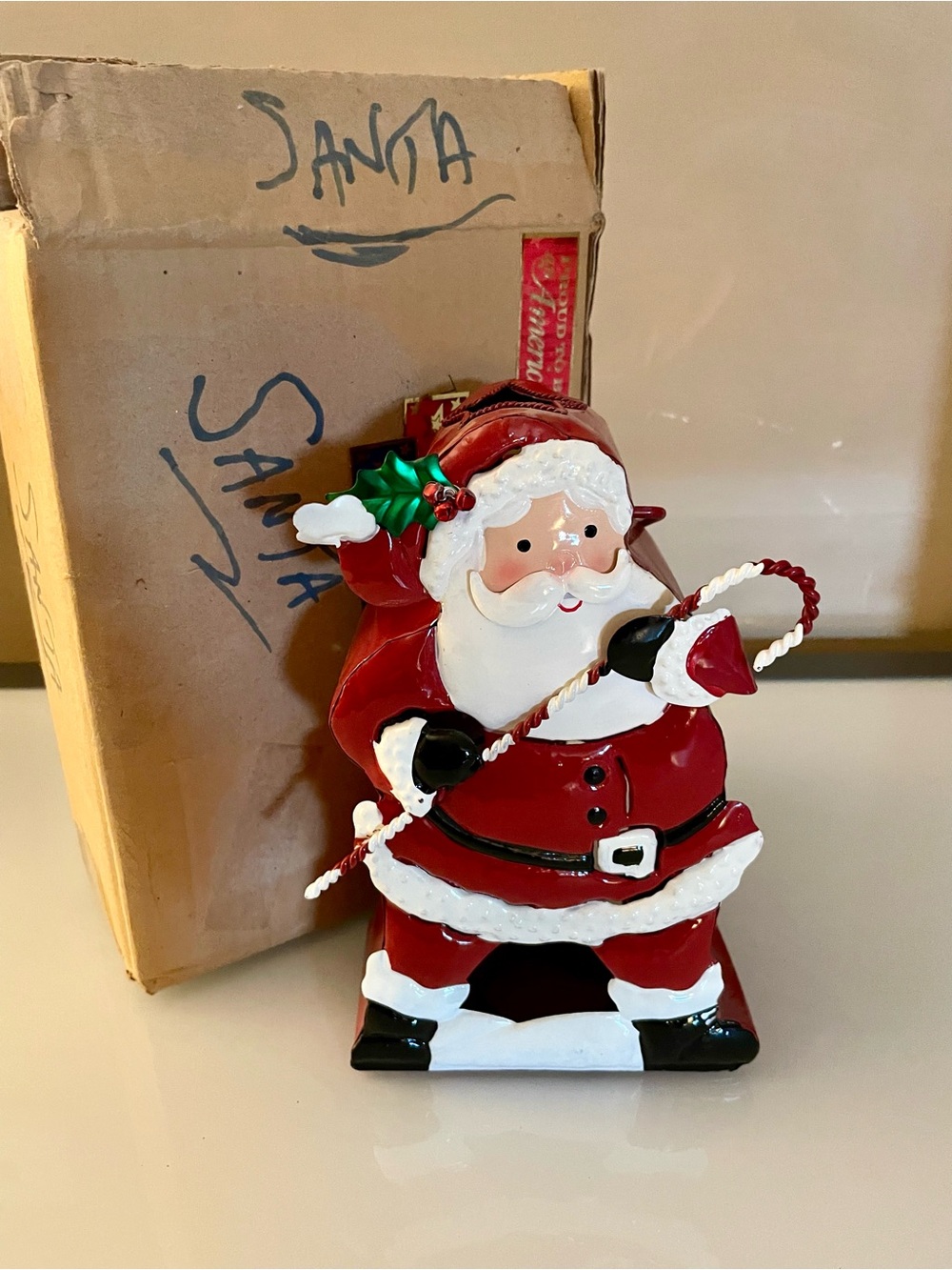 Home Interiors Decorative Candle Festive Red Santa Holding Candy Cane Figurine